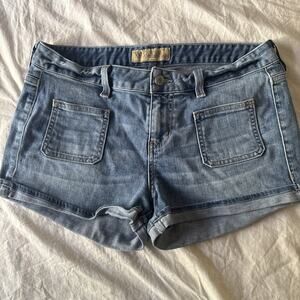 Sz 30 Vintage Y2K Guess Low Rise Jean Shorts Metal Logo Cuffed Festival Edgy